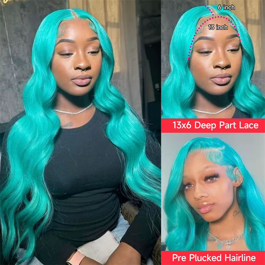 13x6 sarcelle océan bleu dentelle avant perruque cheveux humains vague de corps 613 Blonde dentelle 