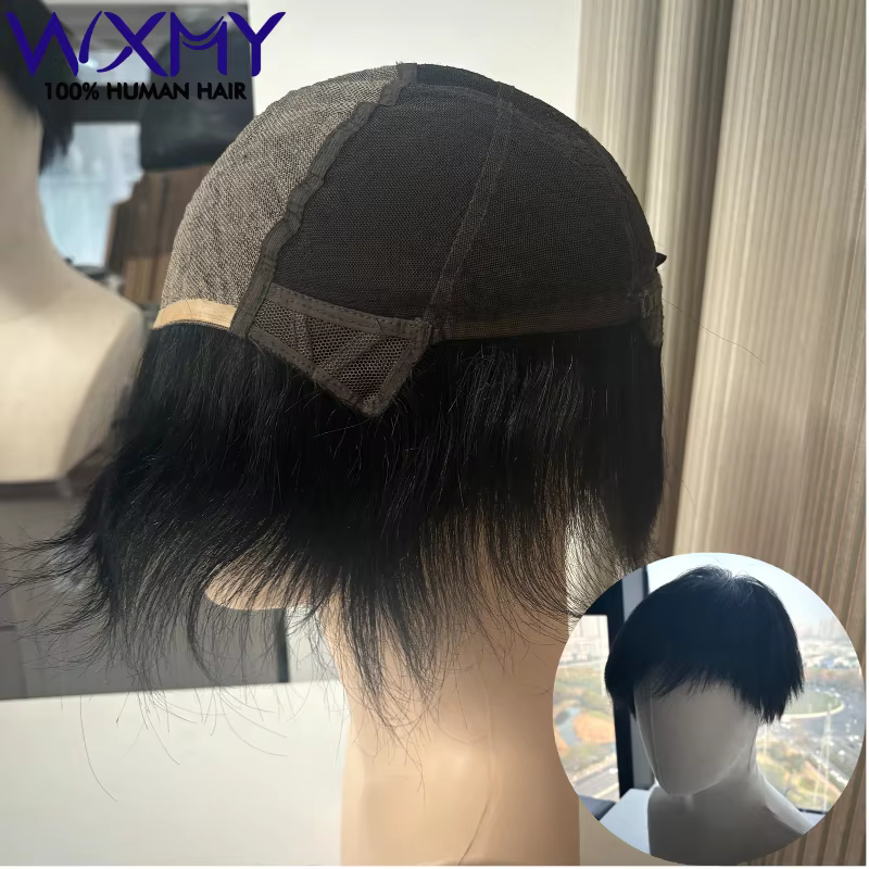 Perruque complète toupet pour hommes, prothèse capillaire, Base en soie, 100% cheveux humains nature
