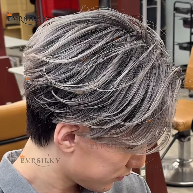 1B65 1B80 délié naturel noir gris 1B50 Durable 0.1mm Injection peau mince brun hommes toupet système