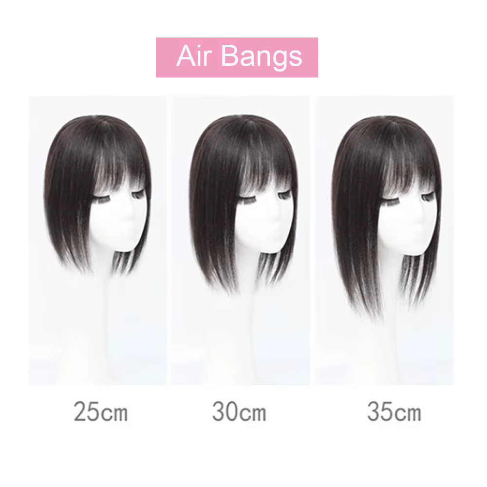 Cheveux humains vierges européens, frange d'air latérale pour femmes, peau de Silicone, Base en soie