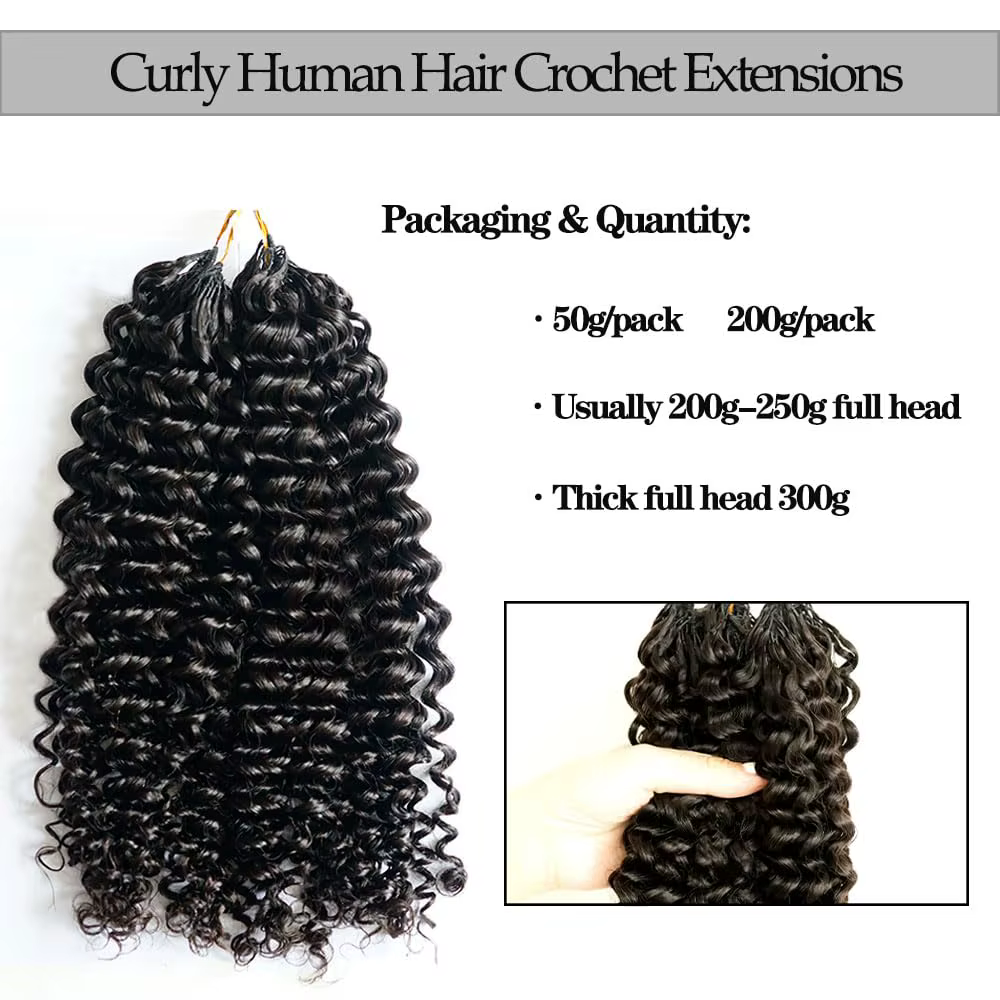 Extensions de cheveux naturels brésiliens bouclés au Crochet, plumes, 100% vrais cheveux crus, crépu