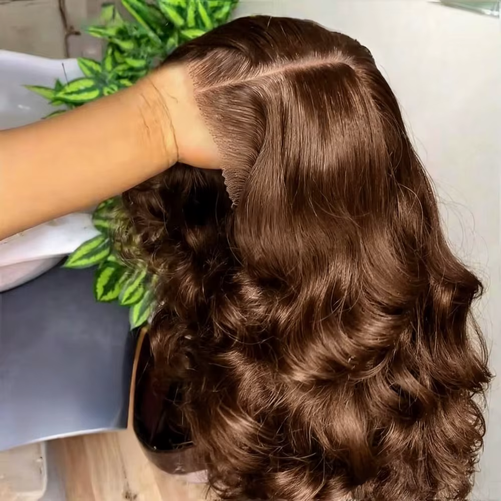 Perruque Bob courte ondulée marron chocolat, cheveux humains sans colle, 13x4 HD, Lace Frontal Wig 1
