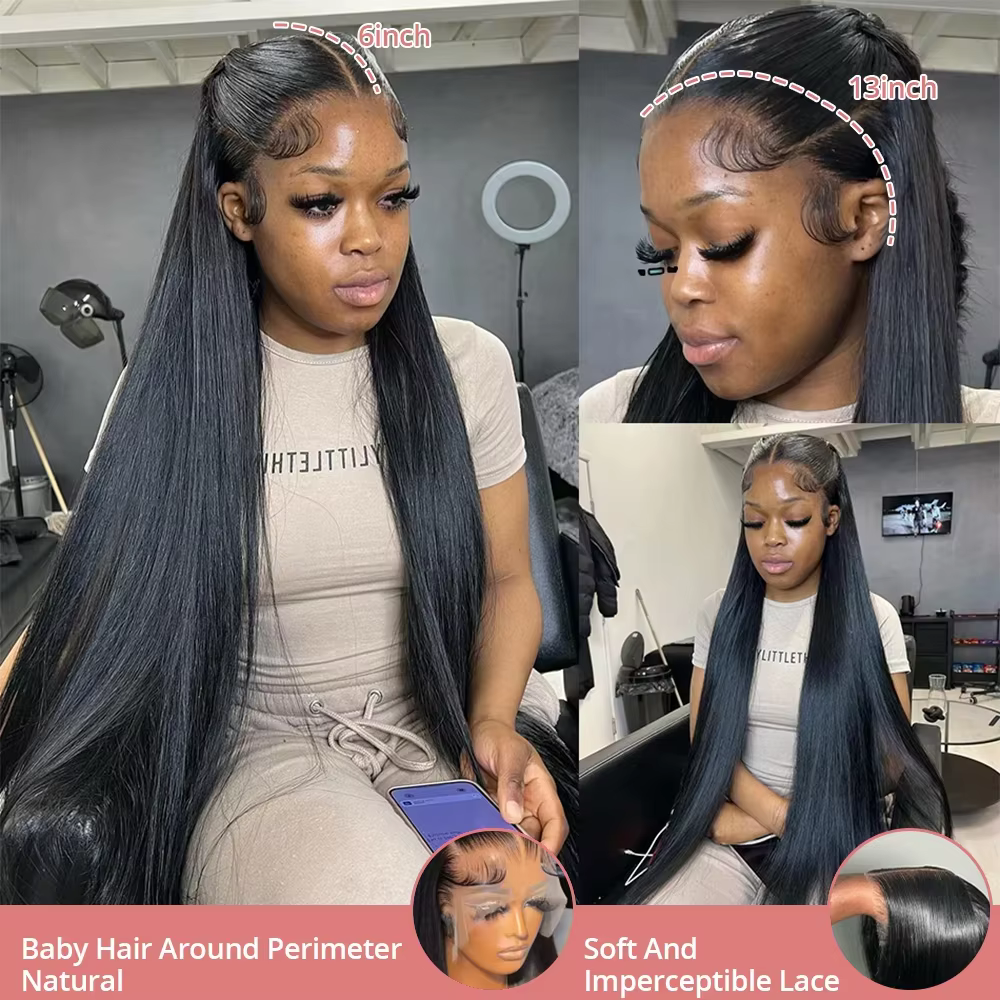 Perruques de cheveux humains brésiliens lisses et transparents de 30 à 32 pouces, densité 200, avec