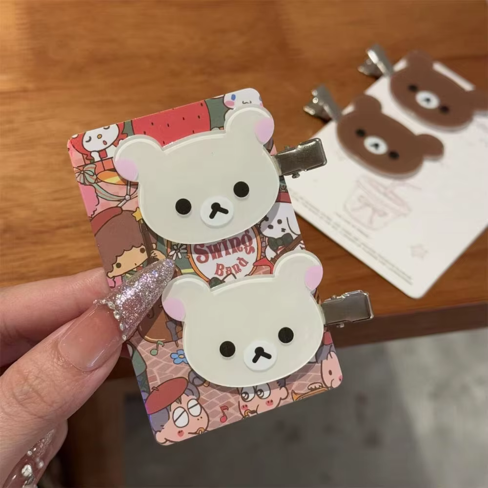 Pinces à cheveux ours décontractées, dessin animé mignon, pince à bec de canard latérale pour fille,
