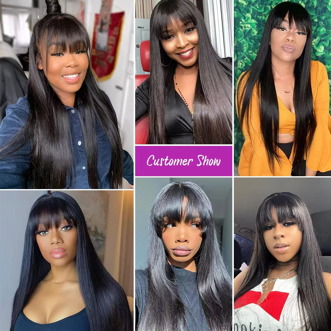 Perruque Lace Wig naturelle lisse avec frange, cheveux humains, partie centrale 3x1, bon marché, ent