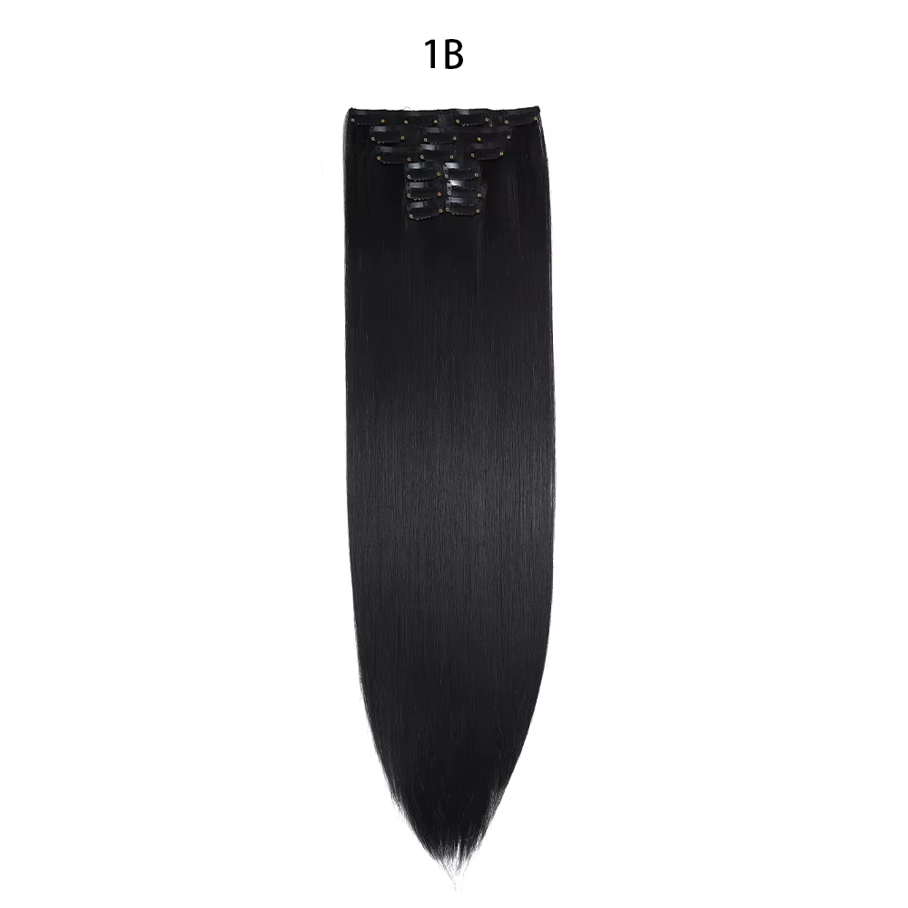 Extensions de cheveux synthétiques longues et lisses de 24 pouces, 16 clips, 6 pièces/ensemble, blon