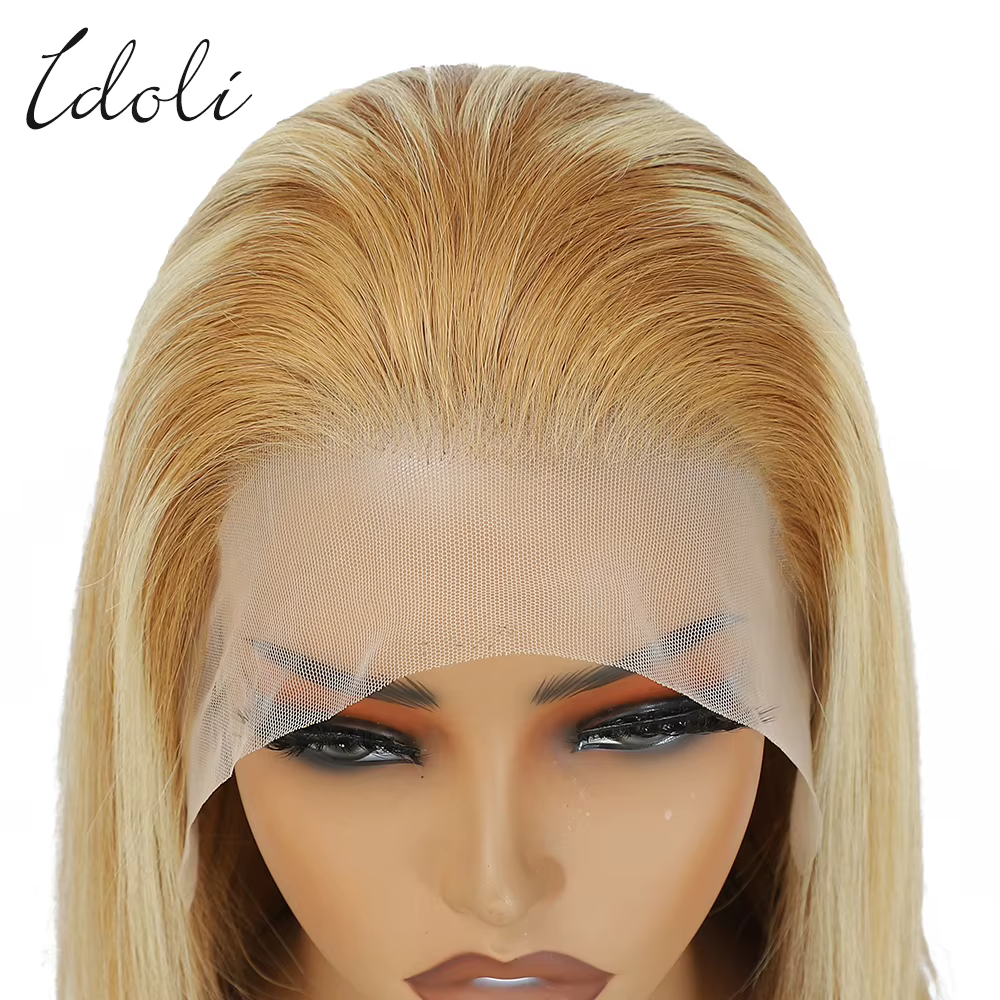 Perruque Lace Front BOB Naturelle Sans Colle HD, Cheveux Blonds à Reflets, P27/613, 13x4