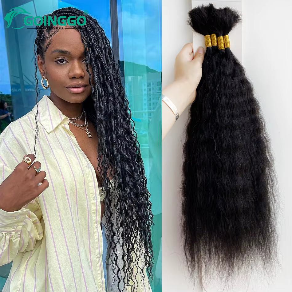 Extension de Cheveux Humains Remy pour Tressage, Accessoire Capillaire Ondulé, Sans Trame, 4 Pièces/