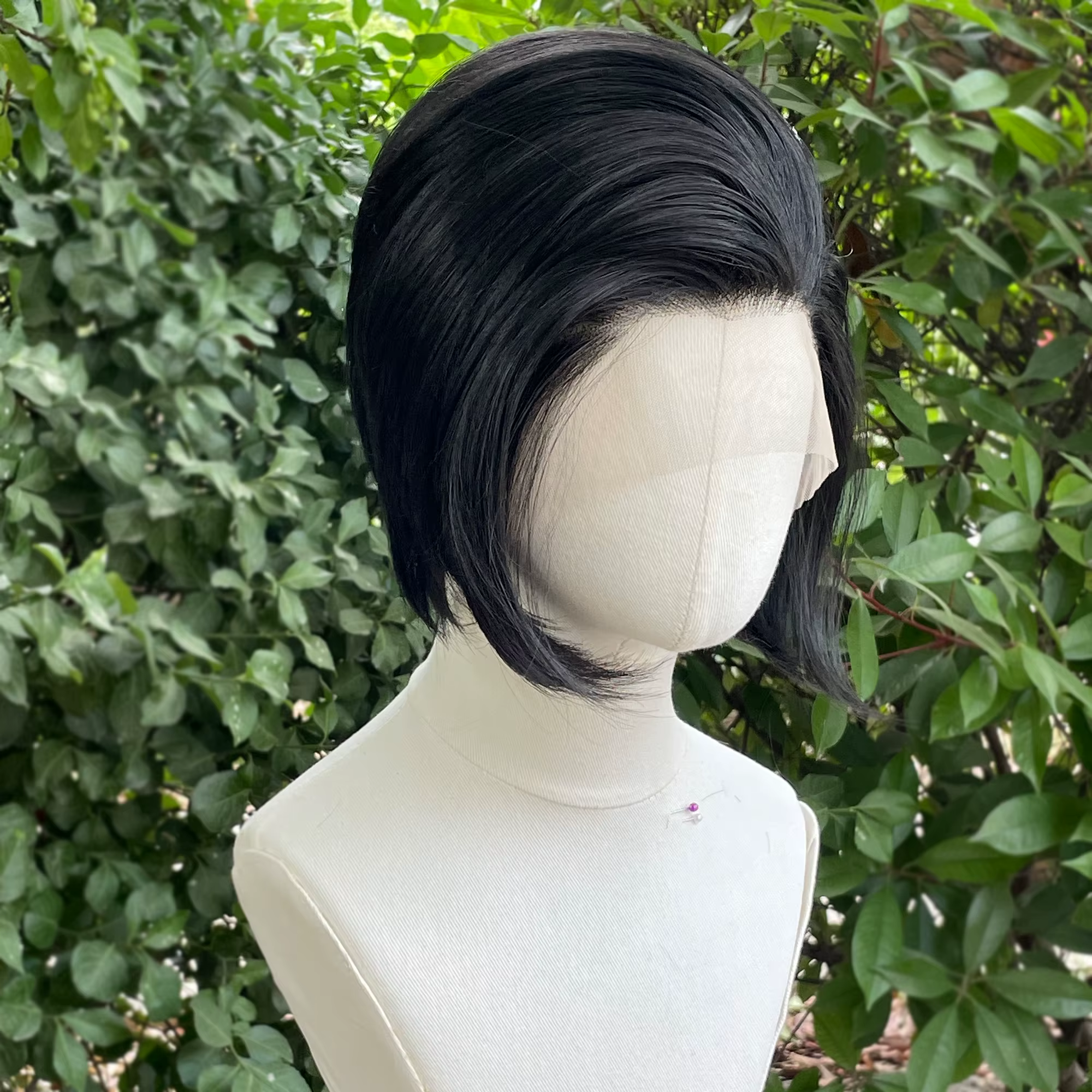# Perruque Lace Front Wig synthétique courte noire de jais, perruque de Cosplay pour hommes et femme
