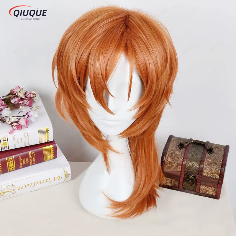 Chuya Nakahara Chuuya-Perruque Courte Bouclée Brun Orange, Cheveux Degré de Chaleur, Costume de Cosp