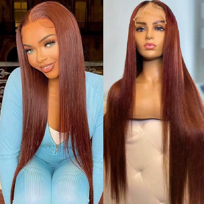 Perruque malaisienne naturelle, cheveux lisses, brun rousse, 4x4, 30 pouces, pre-plucked, avec baby