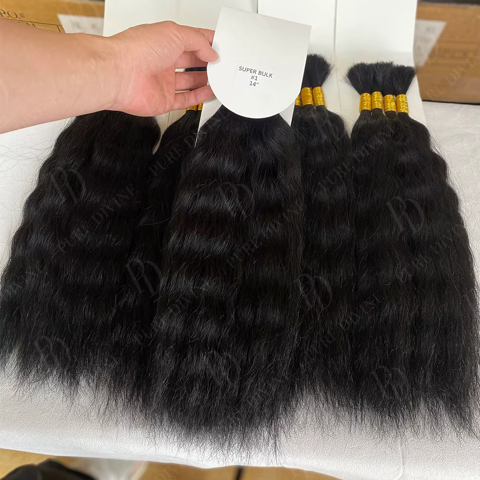 Extension de Cheveux Humains Remy pour Tressage, Accessoire Capillaire Ondulé, Sans Trame, 4 Pièces/