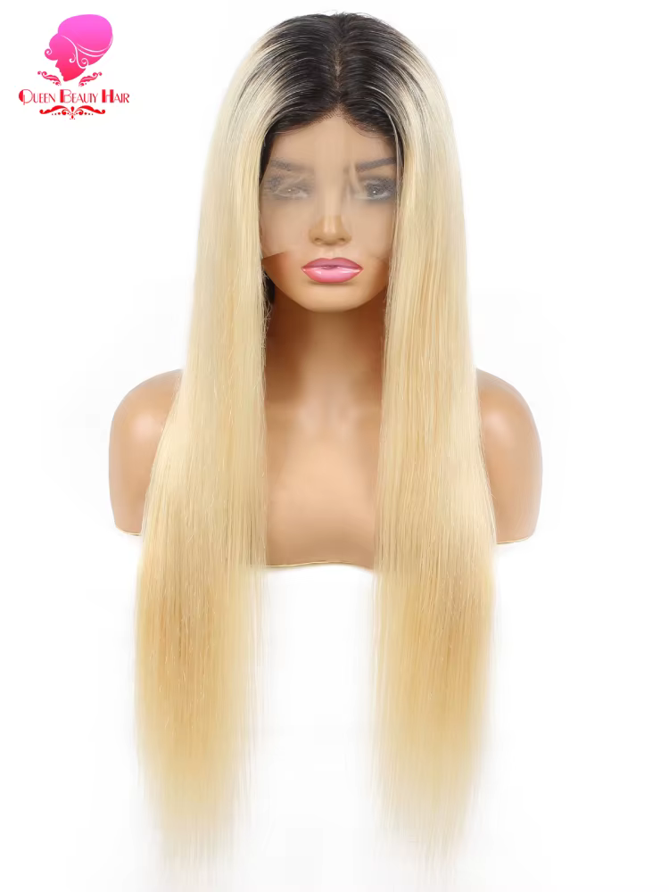 13x6 dentelle frontale perruque 1B 613 Ombre Blonde pleine dentelle perruque de cheveux humains raci