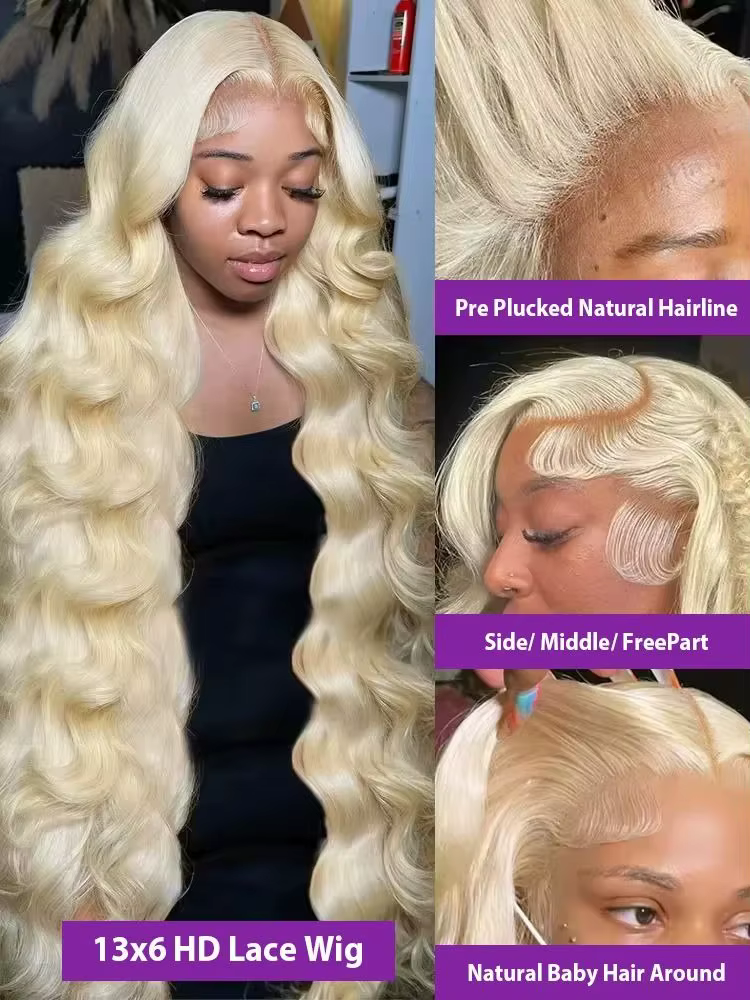 Perruque Lace Front Wig Body Wave Naturelle Blonde, Cheveux Colorés, 13x6, 13x4, HD 613, 30 Pouces,