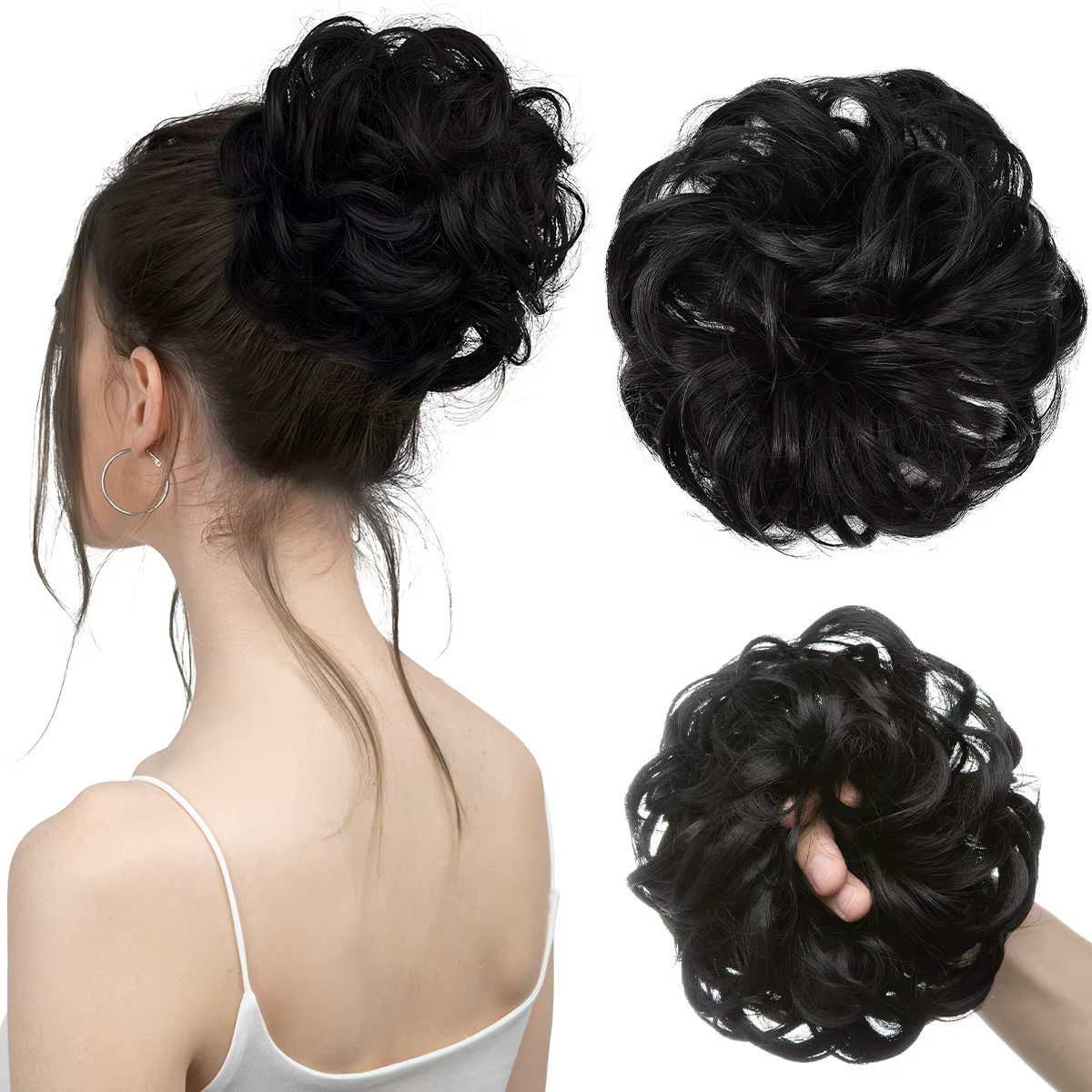 Extensions de Chignon synthétiques en désordre, grands chouchous élastiques bouclés, postiche Chigno