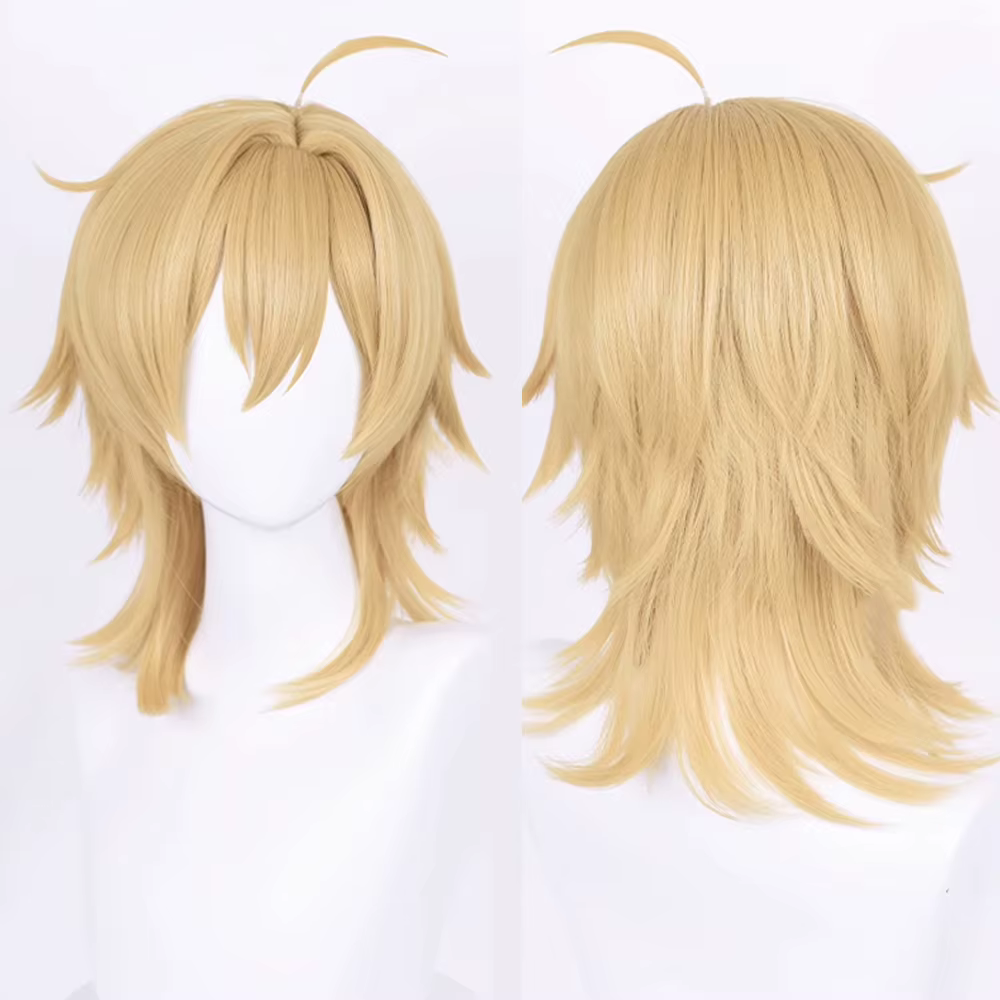 Perruque synthétique courte et lisse à tête de mulet, perruque moelleuse blonde de jeu d'anime pour 