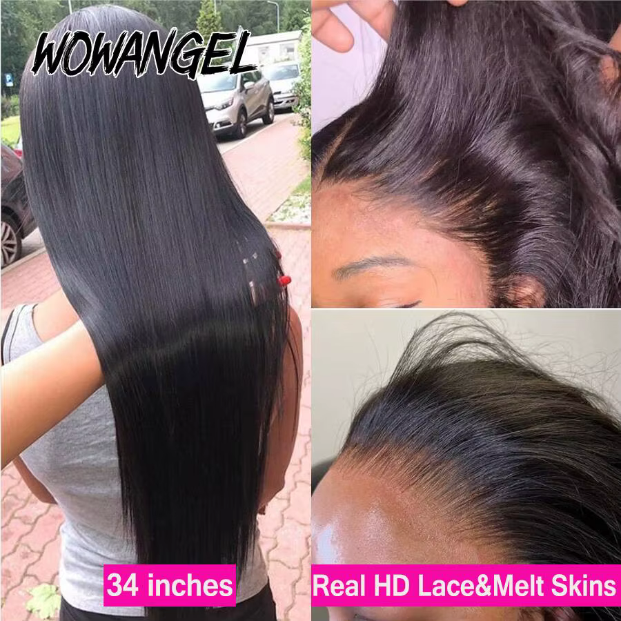 Perruque Lace Front Wig brésilienne naturelle-WOW ANGEL, cheveux lisses, 13x6, HD, pre-plucked, nais