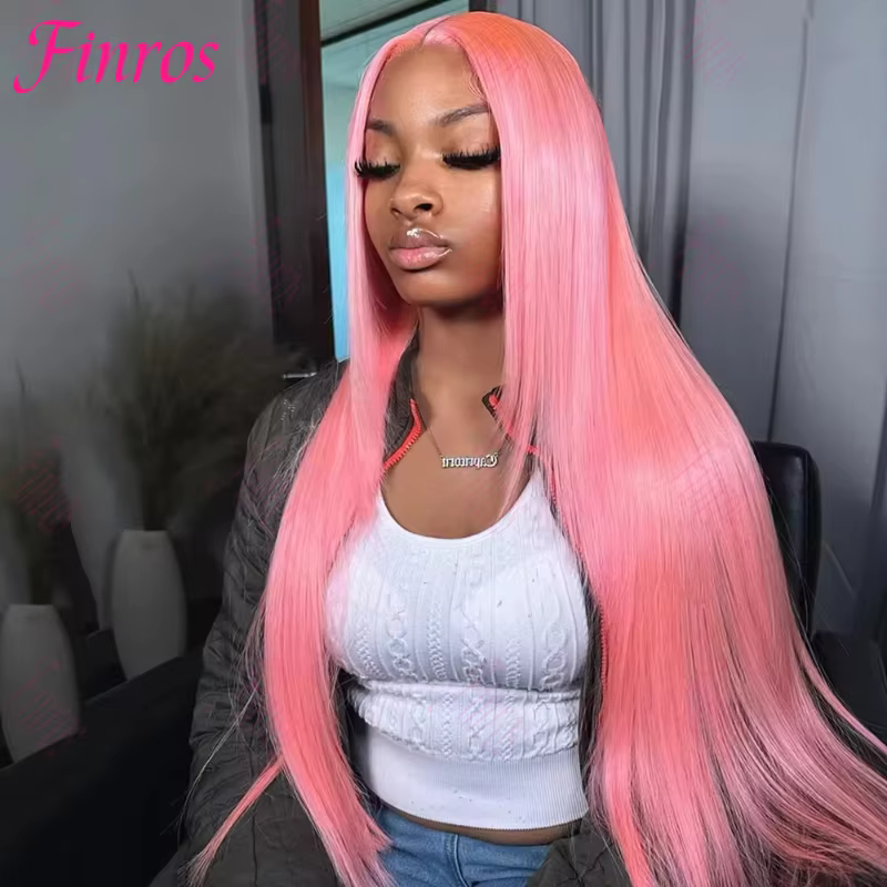 Perruques Lace Front HD 13x6 en cheveux humains, couleur rose clair, lisses comme des baguettes, pou