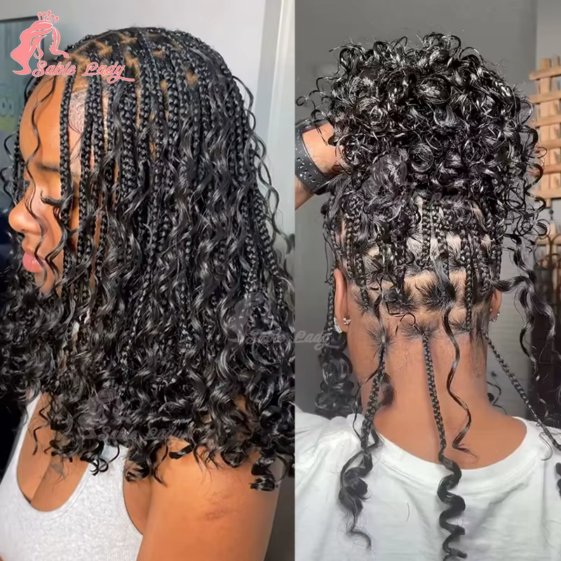 Boho-Perruque Bob Tressée pour Femmes Noires, Tresses Synthétiques Sans Nministériels ds, Déesse, Bo
