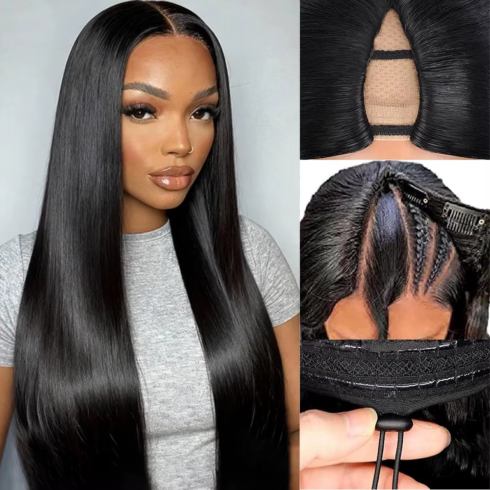Perruques en cheveux humains V Part, améliorées, 100% lisses, sans couture, sans colle, densité 250,