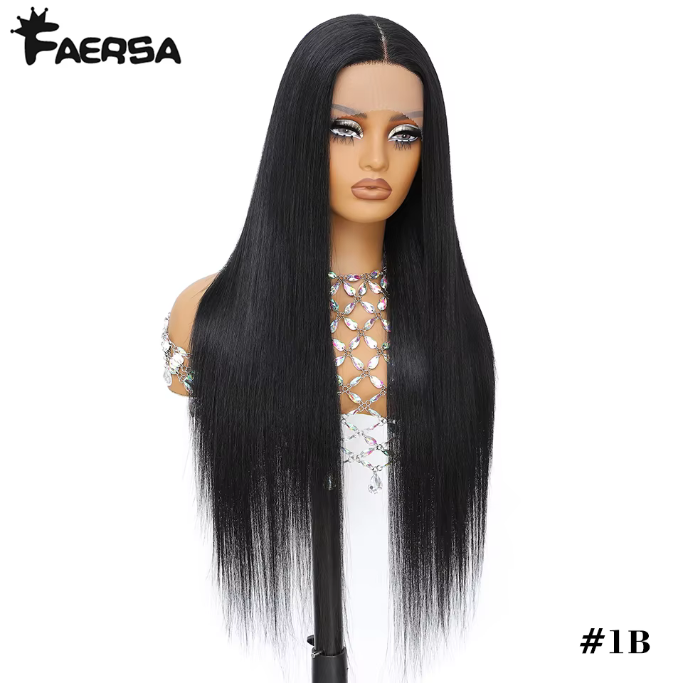 Perruque Lace Front Wig synthétique HD, 13x6, pre-plucked, sans colle, résistante à la chaleur, long