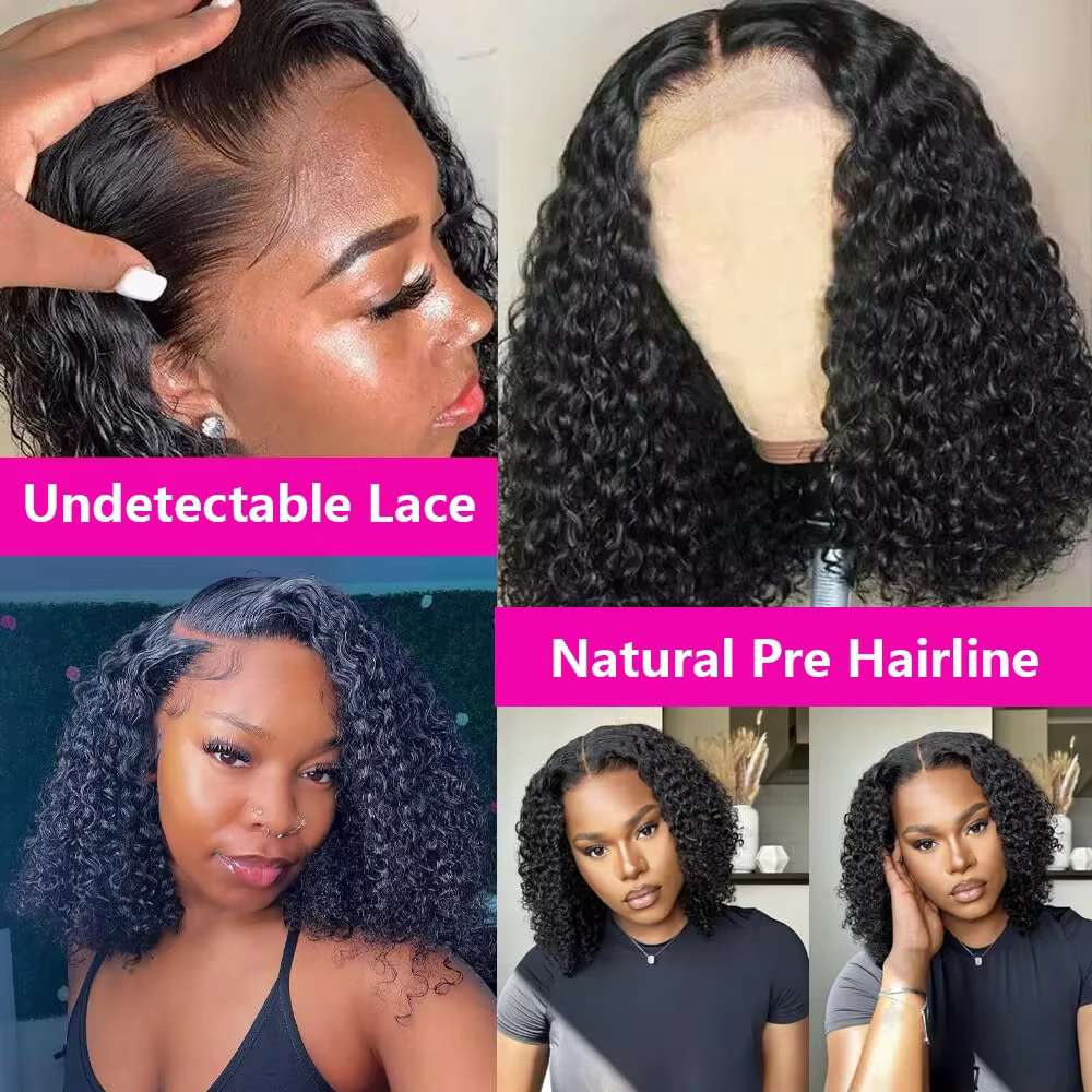 100% cheveux humains lâche vague profonde courte Bob perruques cheveux humains 13x4 Transparent dent