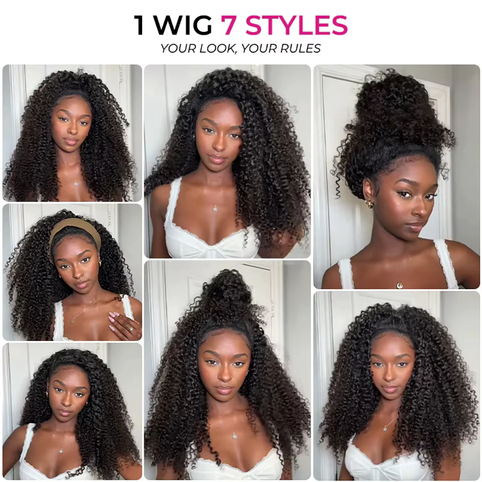300 densité crépus bouclés V partie 100% perruque de cheveux humains profond Afro bouclés V partie p