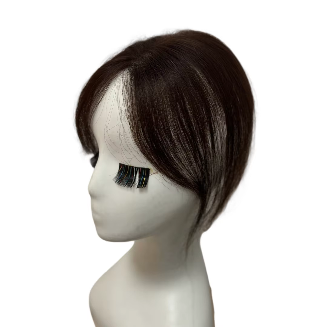 100% vrais cheveux humains Topper pour femmes 8x11 cm Invisible dentelle Toppers avec 3D frange Clip