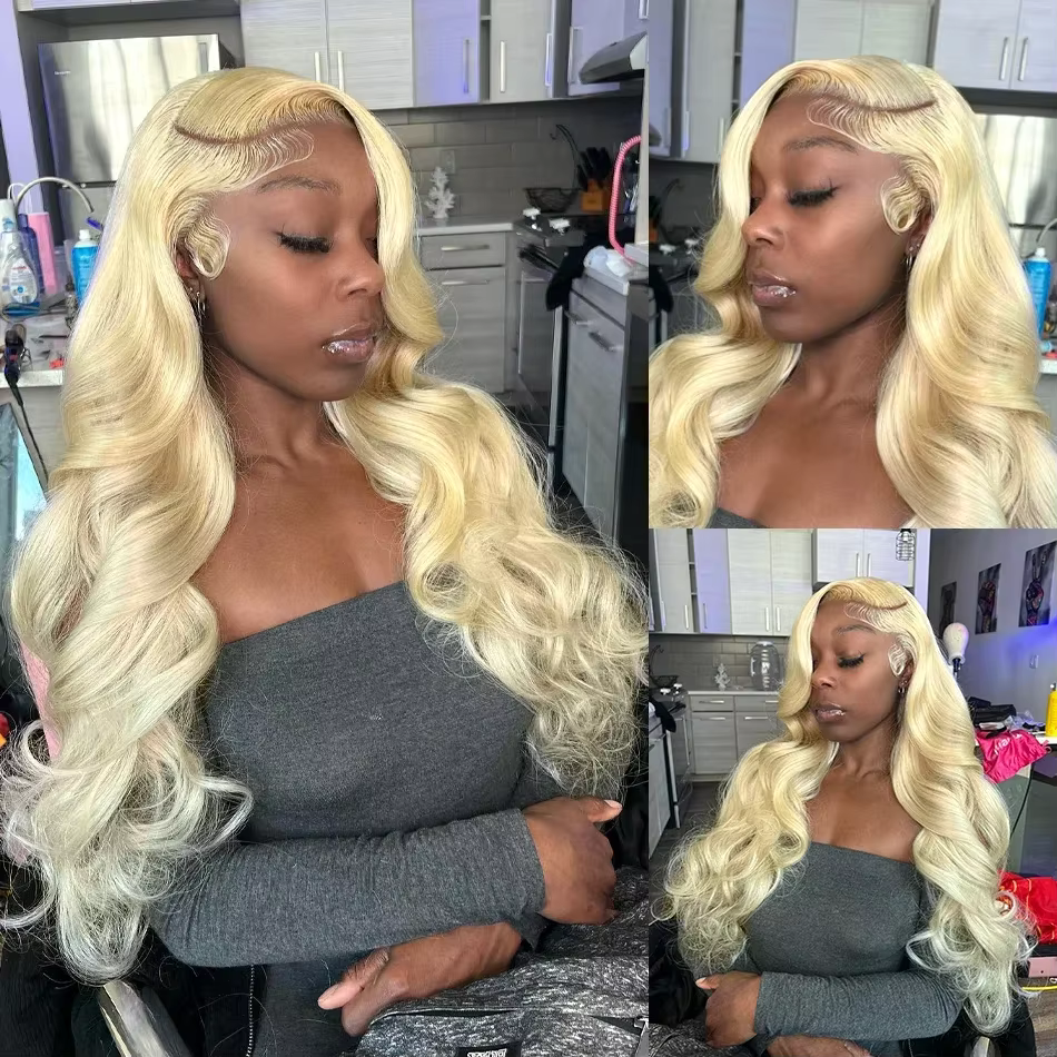 Wiggogo Perruque frontale en dentelle HD 613 Body Wave 13X6 13X4 30 38 pouces Blonde Transparente en