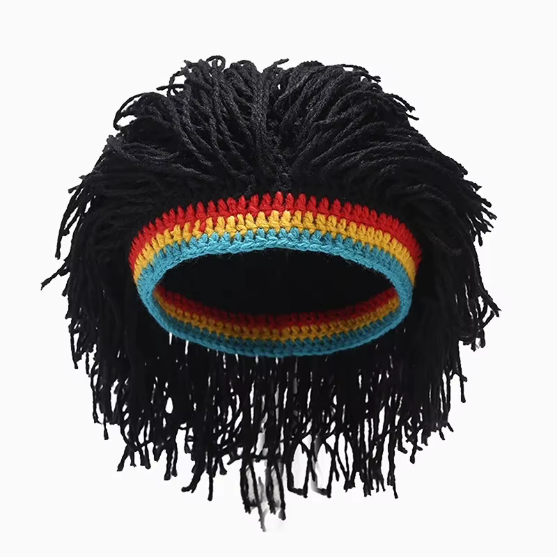 Perruque tricotée jamaïcain, chapeau tressé, chapeau de cheveux unisexe, bonnets de perruque fantais