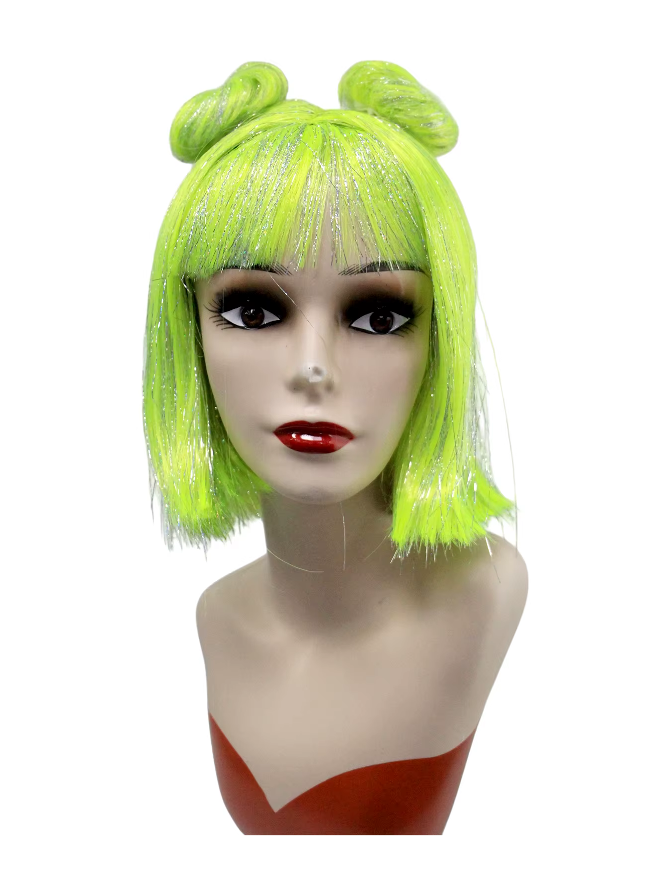 Perruque synthétique bob à paillettes violettes avec deux chignons, style Y2K pour Halloween, cospla