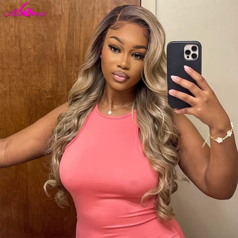 13X6 Ombre Blonde couleur frontale perruque cheveux humains pour les femmes Transparent 13X6 dentell