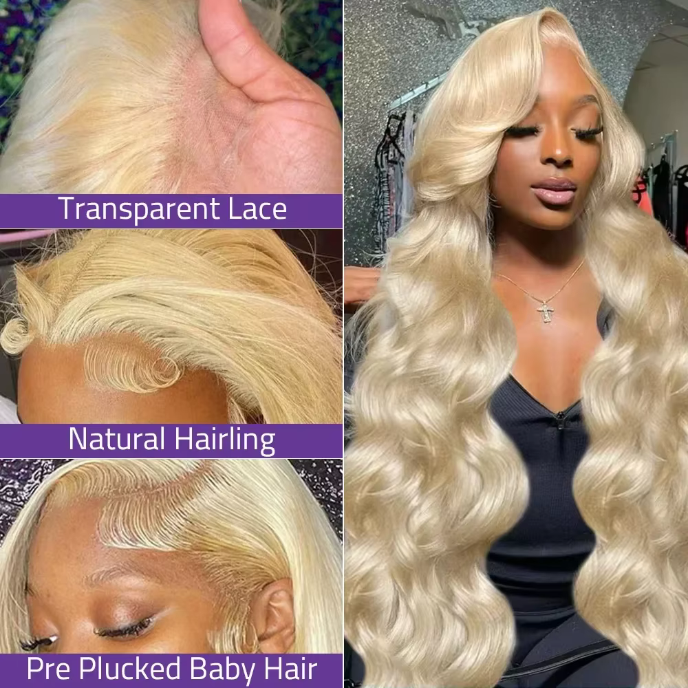 Perruque Lace Closure Wig Body Wave naturelle, cheveux humains, couleur miel 613, blond, 13x6, pour 