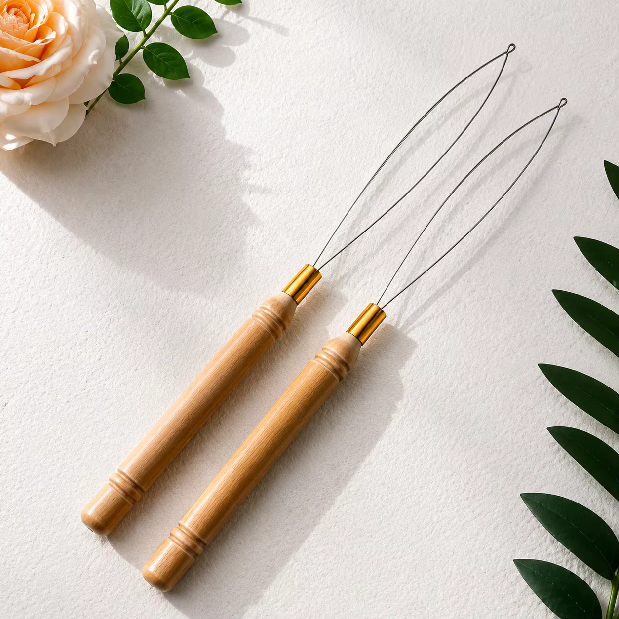 Outil de crochetage à manche en bois DIY pour extensions de cheveux, perles, extensions de plumes et