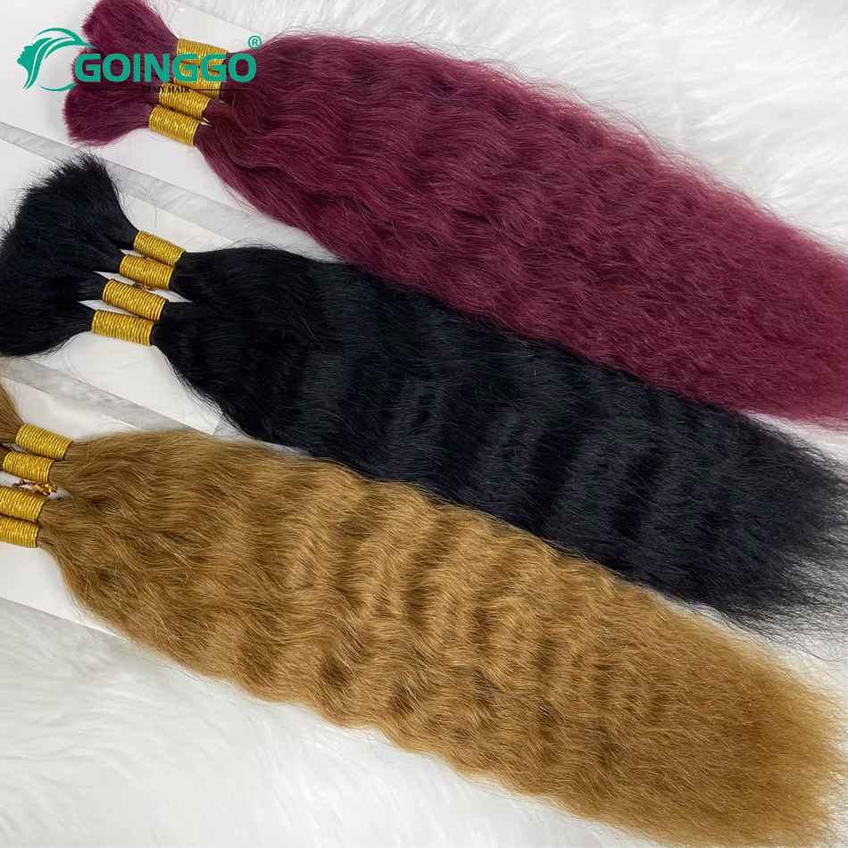 Extension de Cheveux Humains Remy pour Tressage, Accessoire Capillaire Ondulé, Sans Trame, 4 Pièces/