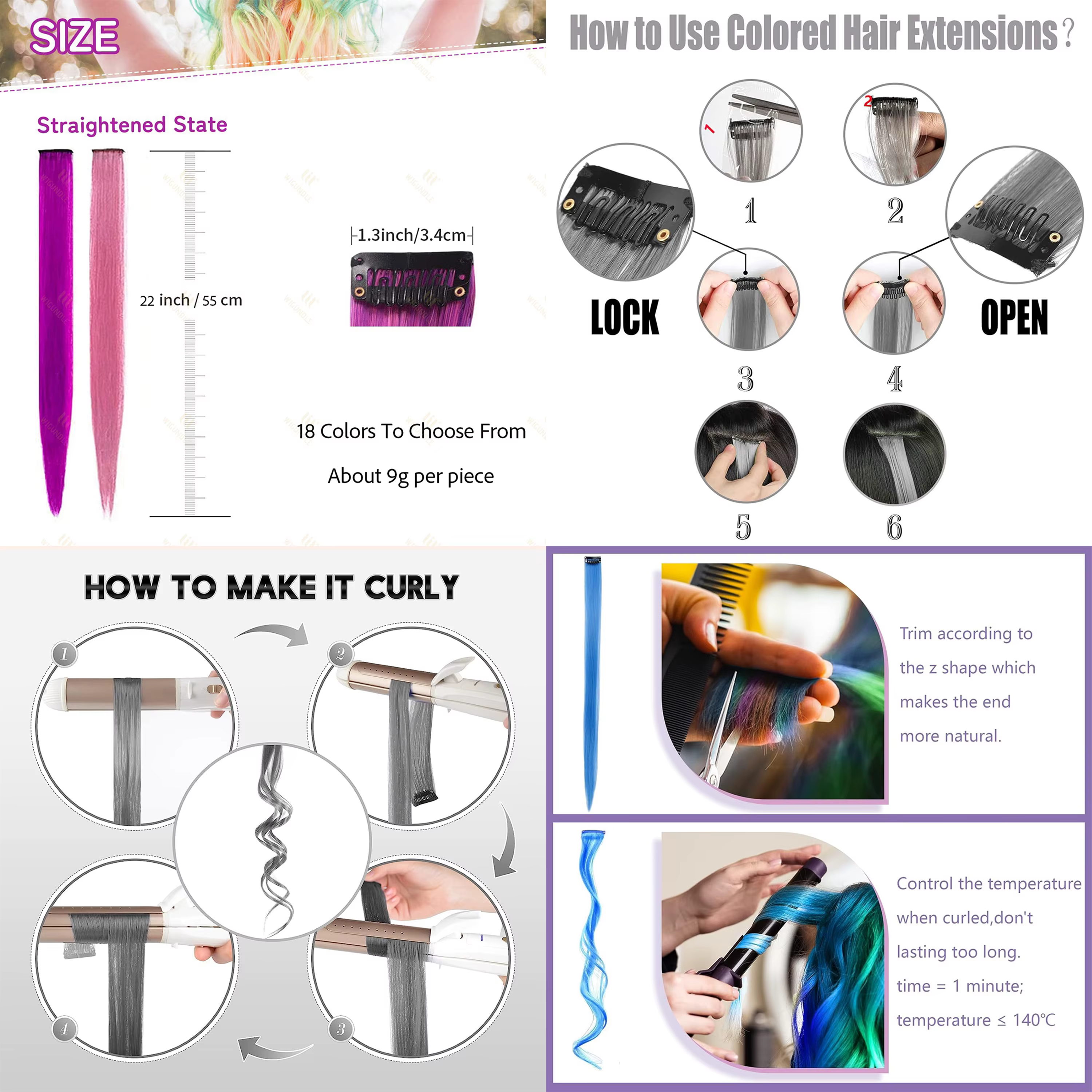 VEYDA Extensions de cheveux colorées à clipser pour filles, 22 pouces, couleurs Omber, cheveux raide