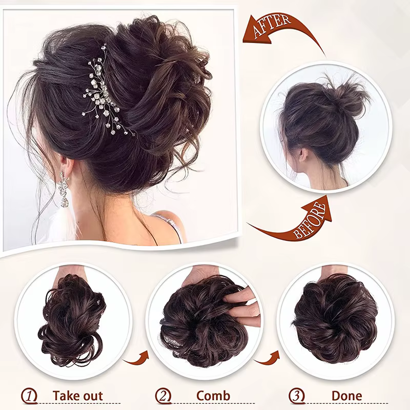 Extensions de chignon synthétique bouclé désordonné, postiches élastiques, chignon synthétique en fo