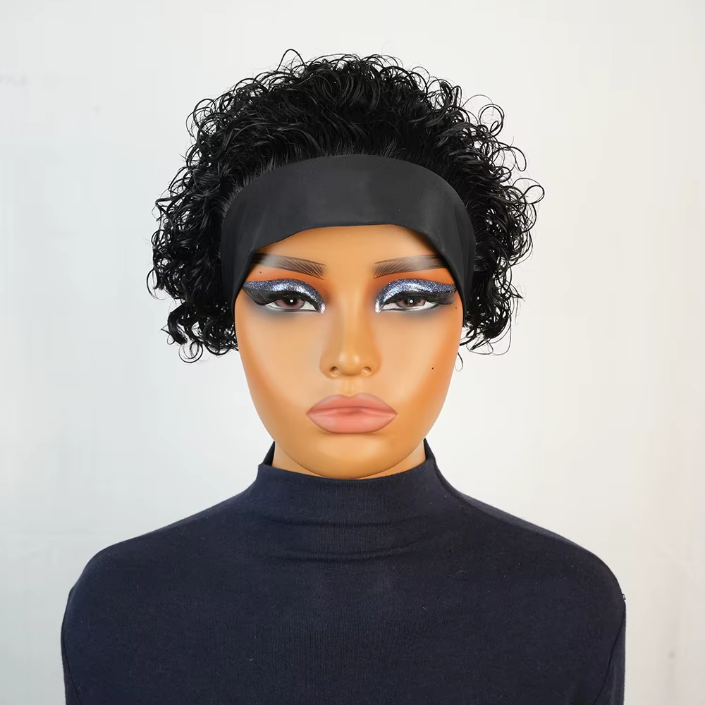 Bandeau perruques cheveux humains 100% crépus bouclés court sans colle perruque de cheveux humains p
