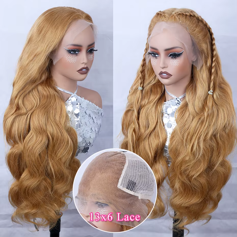 # Perruques Lace Front en Cheveux Humains Couleur Blond Miel 27, Pré-épilées, Perruque Frontale HD T