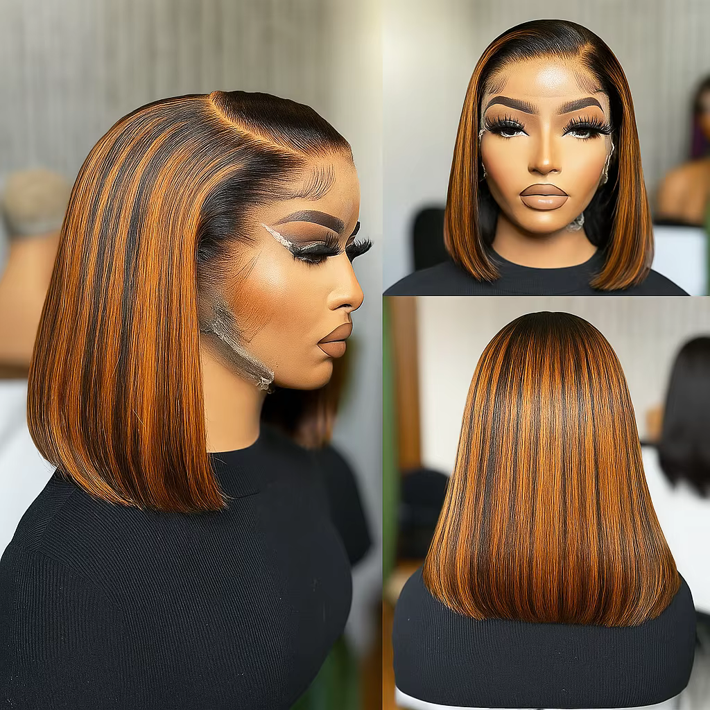 Perruques Lace Frontal 13x4 en cheveux humains lisses et soyeux, colorées avec des mèches 200% de vo