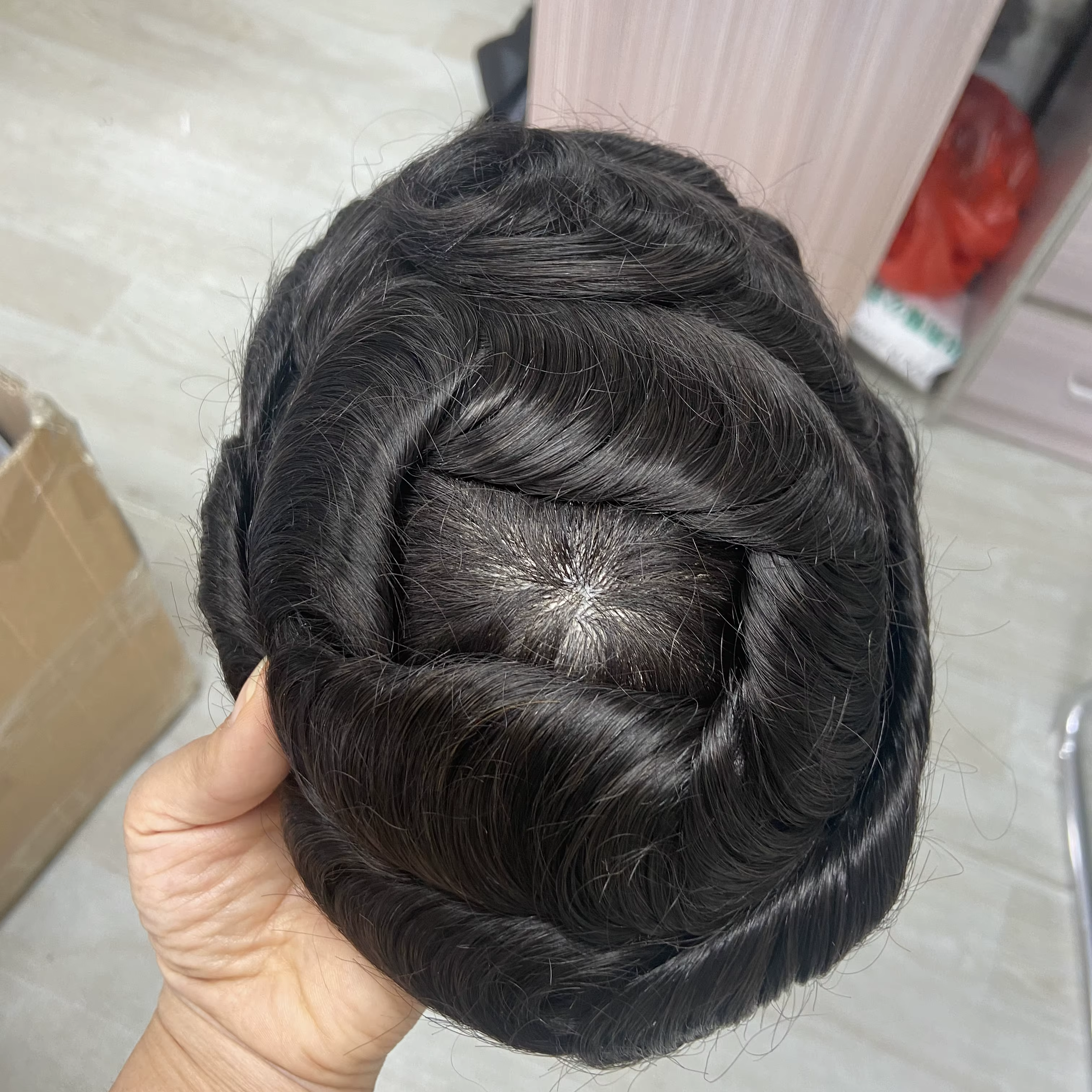 Toupet en dentelle avec base en PU pour hommes, unité de système de remplacement de cheveux humains,