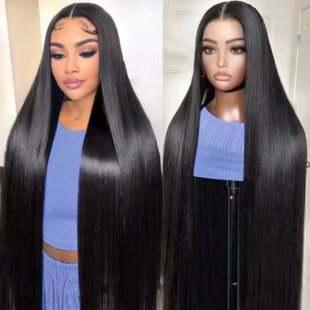 46 pouces 13x6 dentelle avant perruques naturel cheveux humains 220 densité droite HD dentelle avant