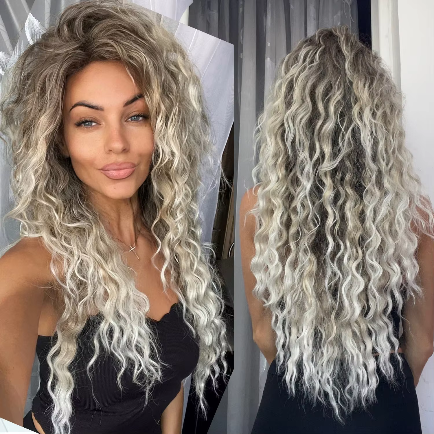 Perruque bouclée synthétique longue ondulée Ombré Blonde pour femmes, perruques de couleur dégradée 