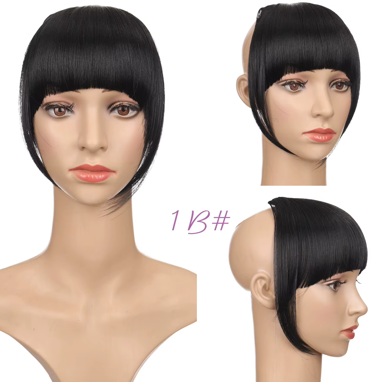 Extensions de cheveux à franges noires à clipser, postiche courte et droite, faux cheveux plats, fra