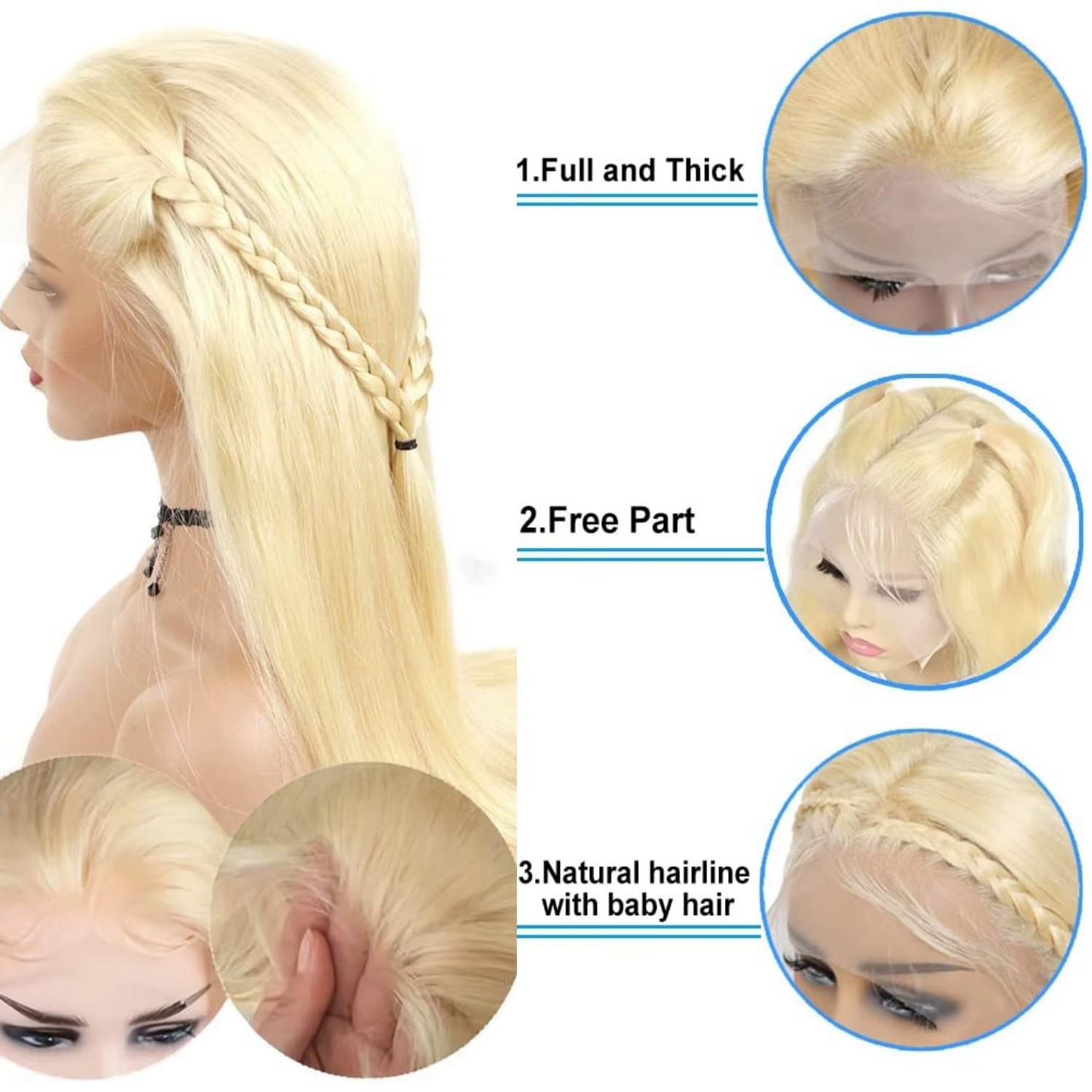 Perruque Lace Frontale HD Transparente 13x4 13x6 Blonde 613 Lisse 30 Pouces Densité 200 Cheveux Huma
