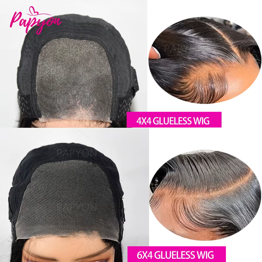 6x4 Perruque Cheveux Humain Sans Colle Perruque Lisse Pré-épilée Glueless Wigs Human Hair Drawstring