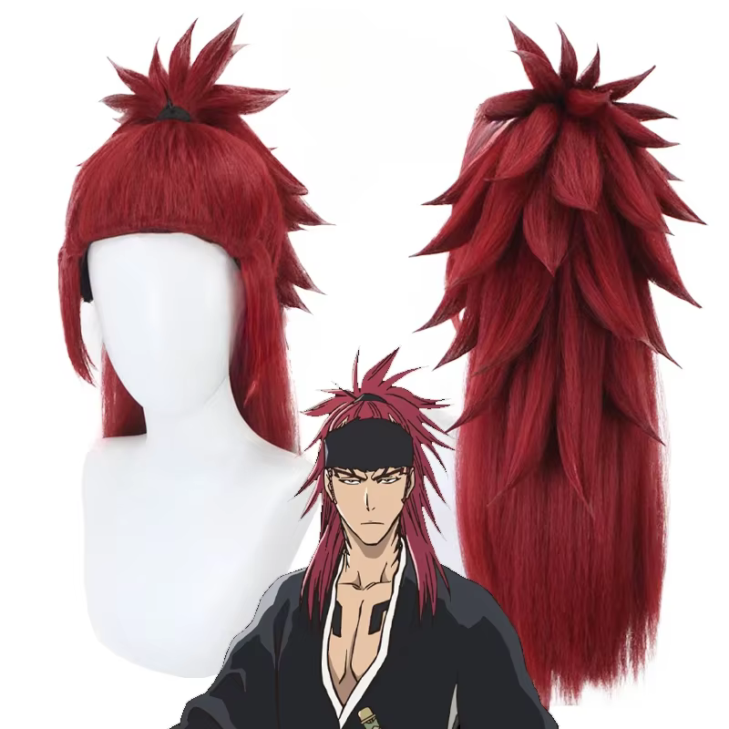 Perruque de Cosplay Anime Renji Abarai, cheveux synthétiques rouges résistants à la chaleur avec que