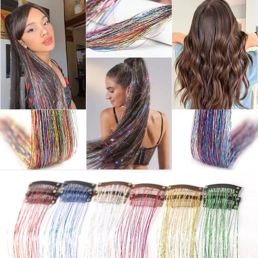12 pièces cheveux synthétiques Tinsel 20 pouces pince en paillettes Tinsel pince à cheveux dans les