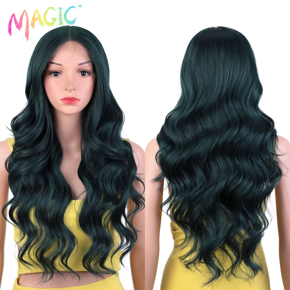 Magic-Perruque Lace Front Wig Body Wave synthétique pour femme, 28 "Highlight, Honey Brown, Ombre, B