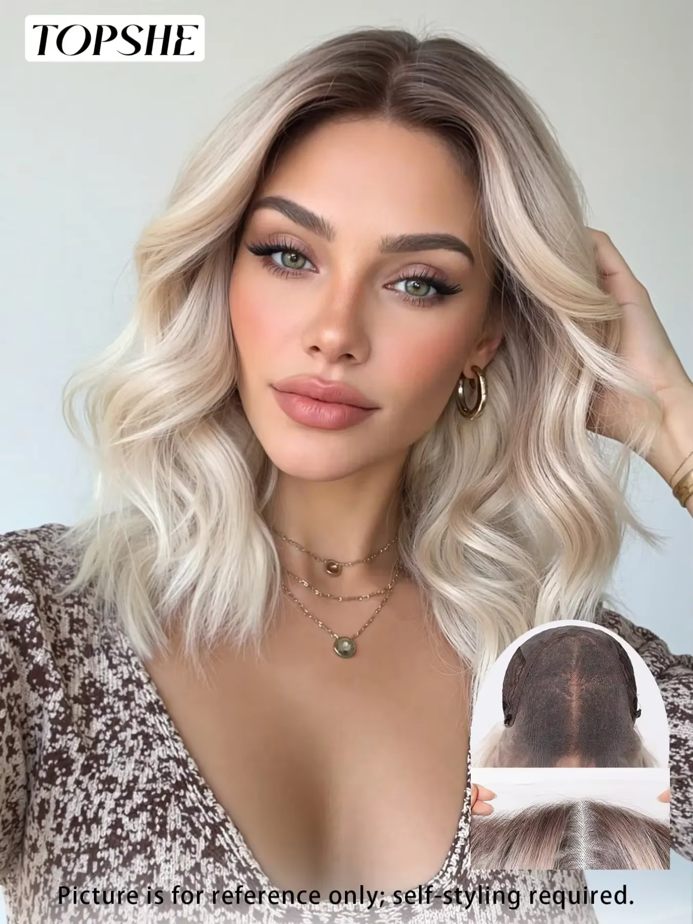 Perruque Courte Topshe 13x6 HD Lace Front, Cheveux Synthétiques Bouclés Blond Platine Dégradé à Raci